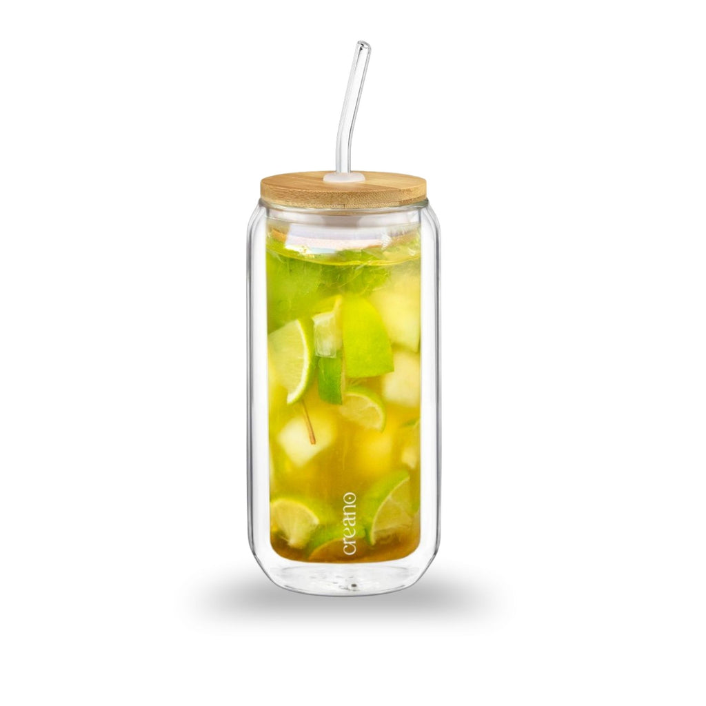 Doppelwandglas 360ml mit Deckel Strohhalm